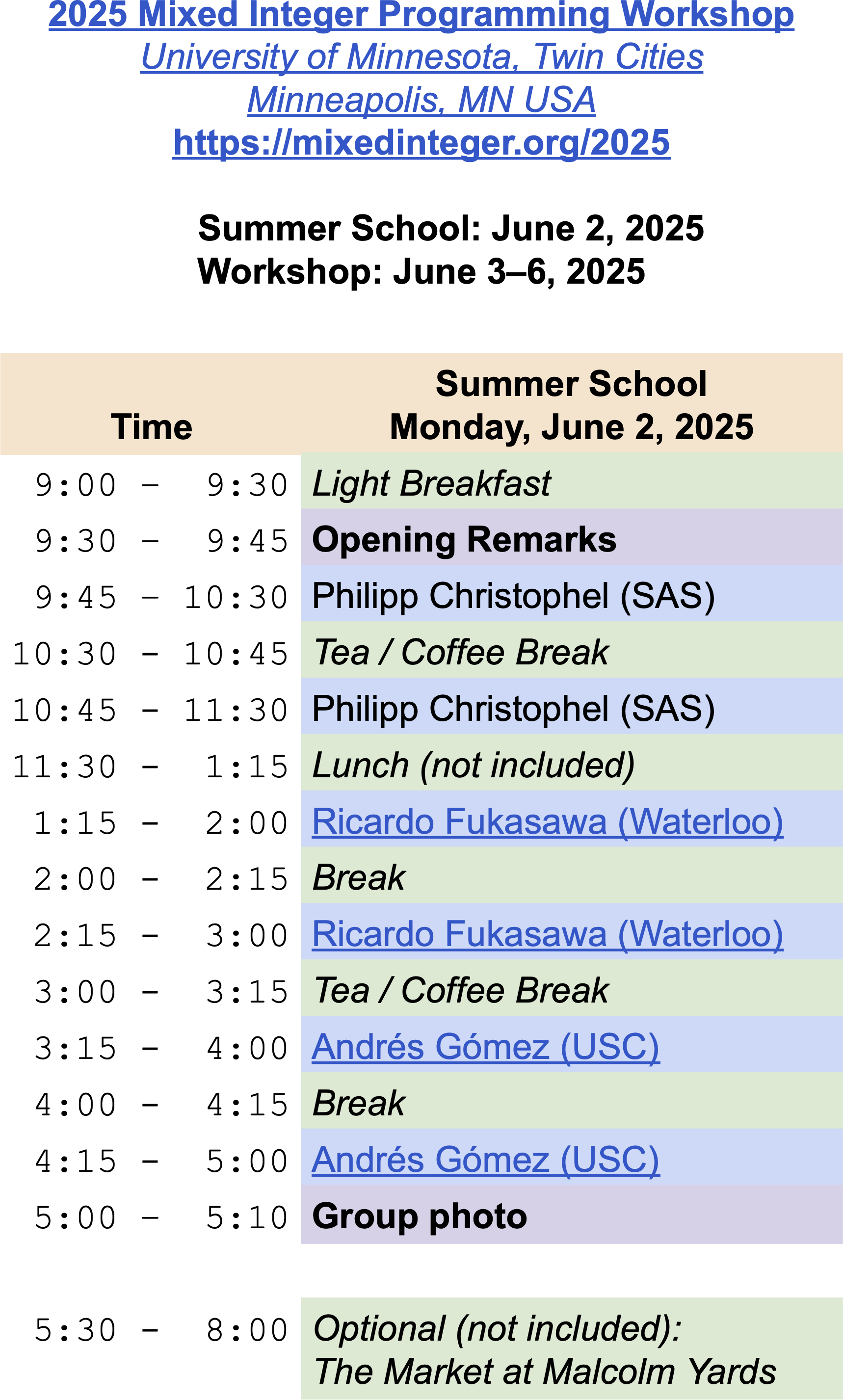 Summer School Schedule