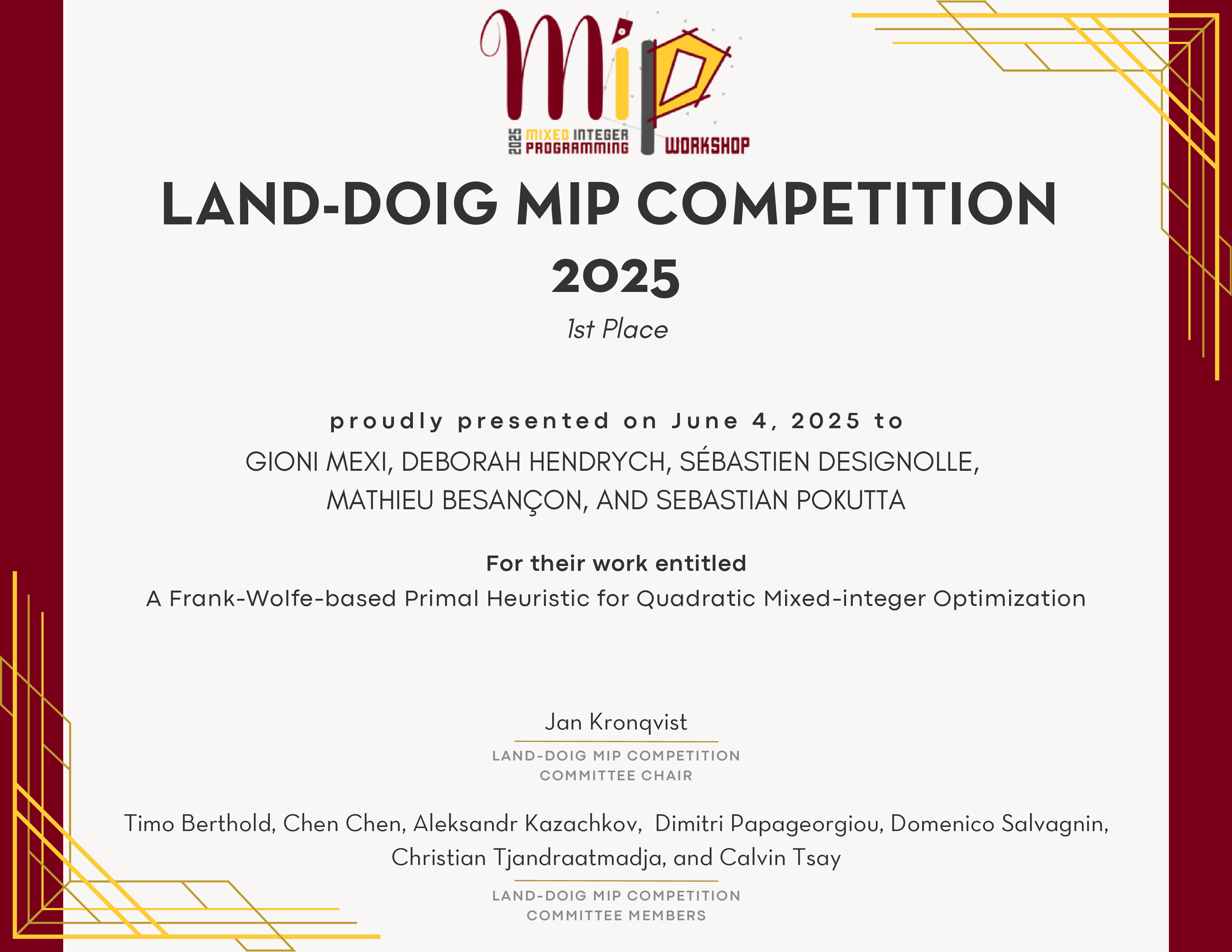 Mixed Integer Programming Workshop 2025