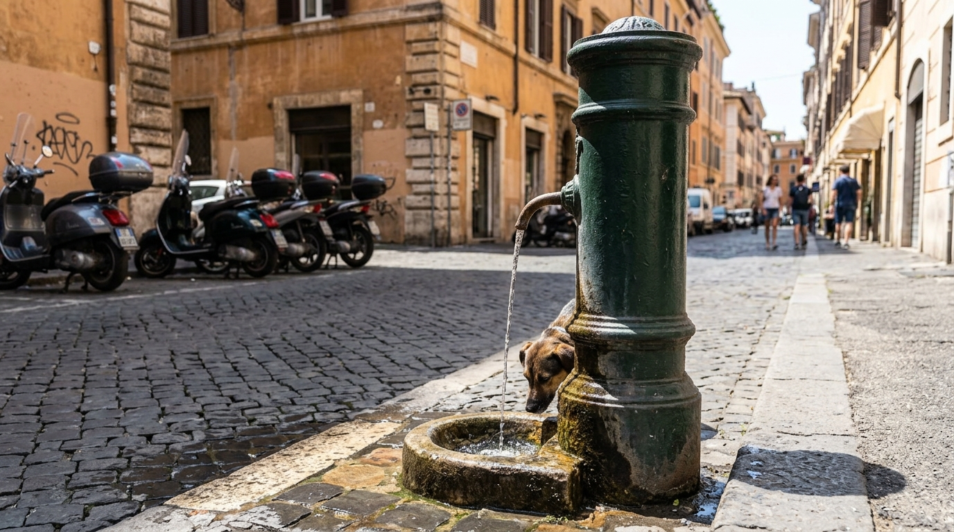 A Roman nasone drinking fountain